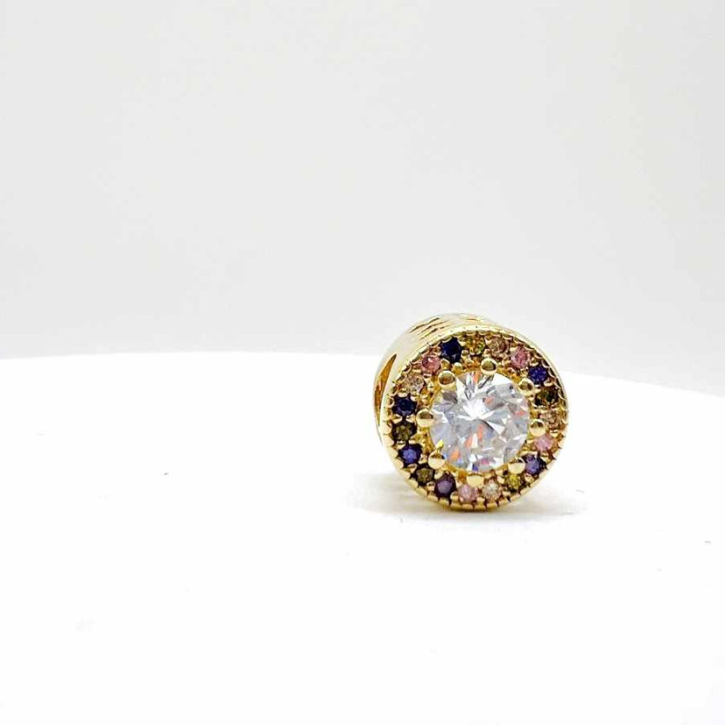 Kenzari Jewellery 14k Gold Bead Charm with Center Stone and Zirconia- 2.27 Grams