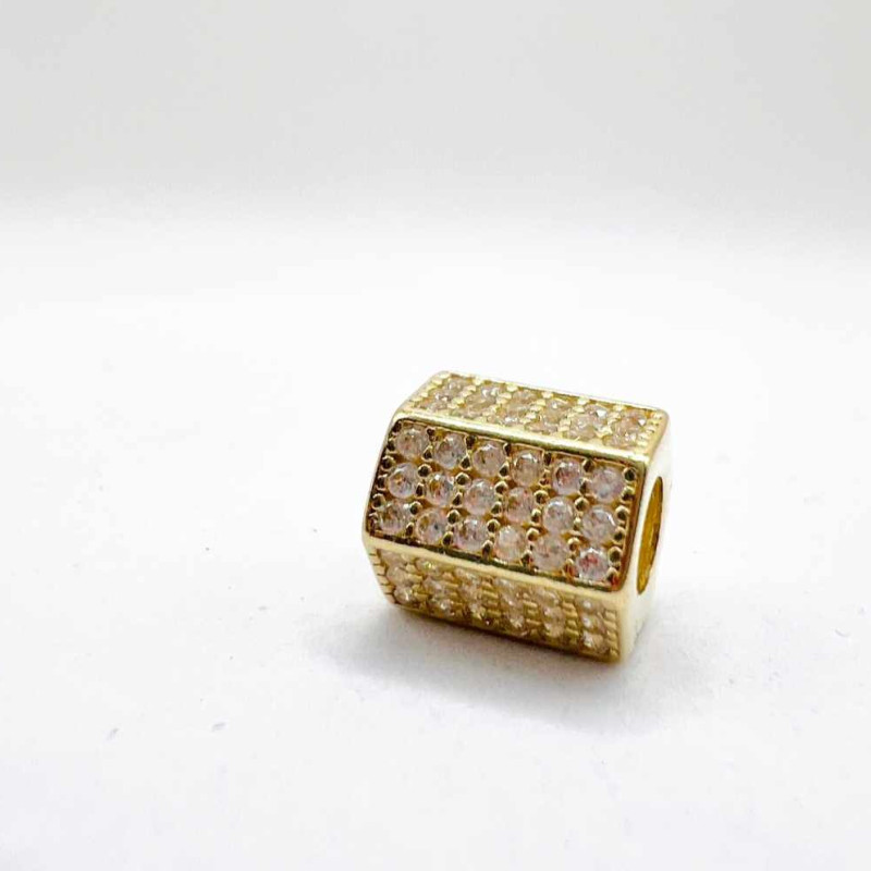 Kenzari Jewellery 14k Gold Hexagon Bead with Cubic Zirconia Charm- 2.08 Grams