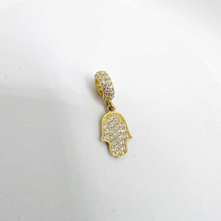 Kenzari Jewellery 14k Gold Hamsa Hand Charm with Cubic Zirconia - 1.27 Grams