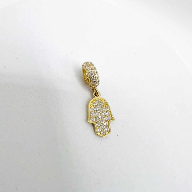 Kenzari Jewellery 14k Gold Hamsa Hand Charm with Cubic Zirconia - 1.27 Grams