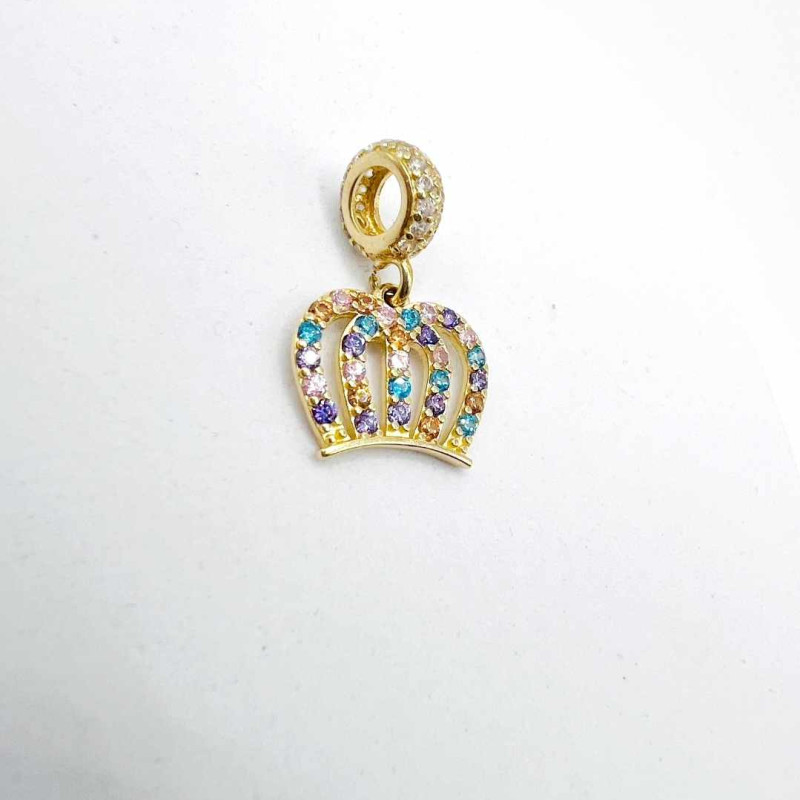 Kenzari Jewellery 14k Gold Crown Charm with Multicolored Gemstones - 1.72 Grams