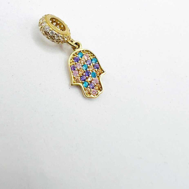 Kenzari Jewellery 14k Gold Hamsa Hand Charm with Multicolored Gemstones - 1.28 Grams Kenzari Jewellery 14k Gold Hamsa Hand Charm with Multicolored Gemstones - 1.28 Grams