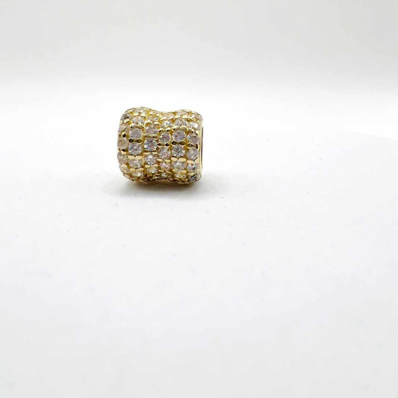 Kenzari Jewellery 14k Gold Cylinder Charm with Cubic Zirconia - 1.48 Grams