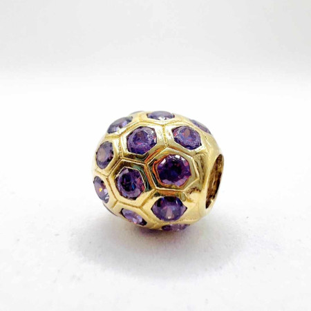 Kenzari Jewellery 14k Gold Sphere Charm with Zirconia Stones - 1.80 Grams