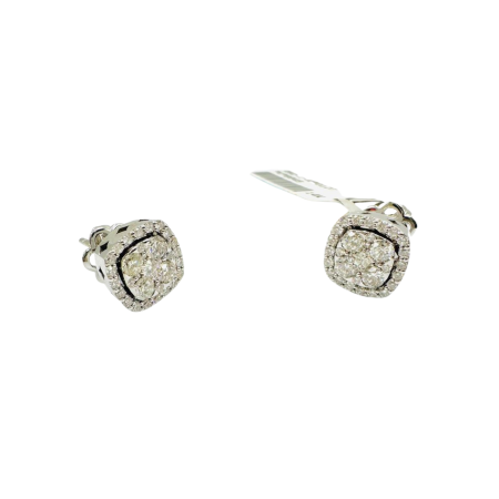 14K White Gold Cushion Halo Diamond Stud Earrings – 0.65 CT G SI