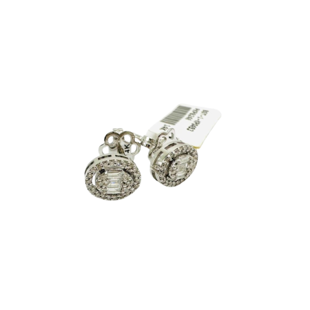 14K White Gold Baguette & Round Diamond Halo Stud Earrings – 0.28 CT G SI
