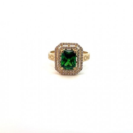 Kenzari Jewellery 14k Gold Green Cubic Zirconia Ring - 4.45 Grams