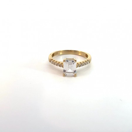 Kenzari Jewellery 14k Gold Rectangular White Stone Women Ring - 3.01 Grams