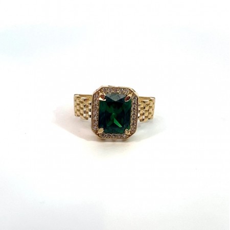 Kenzari Jewellery 14k Gold Green Zirconia Stone Women Ring - 3.99 Grams