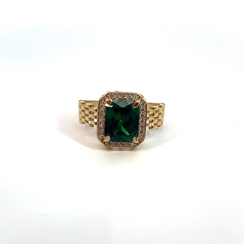 Kenzari Jewellery 14k Gold Green Zirconia Stone Women Ring - 3.99 Grams