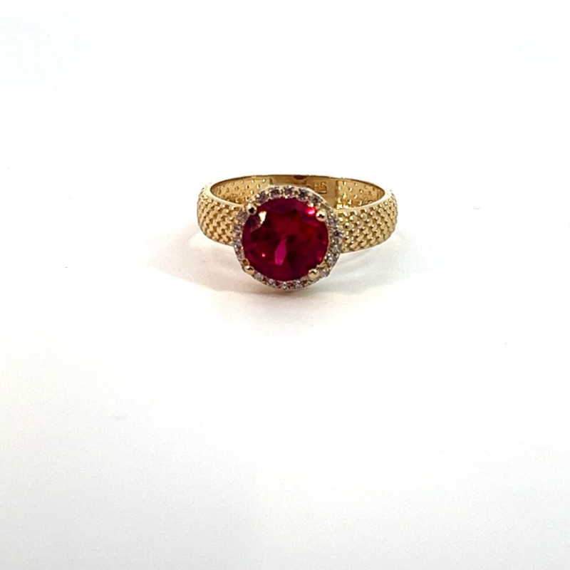 Kenzari Jewellery 14k Gold Red Zirconia Stone Women Ring - 3.05 Grams