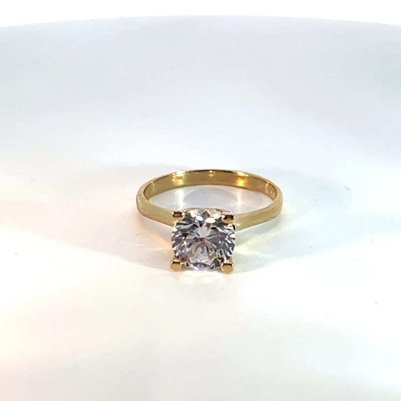 Kenzari Jewellery 14k Gold White Zirconia Stone Women Ring - 2.84 Grams