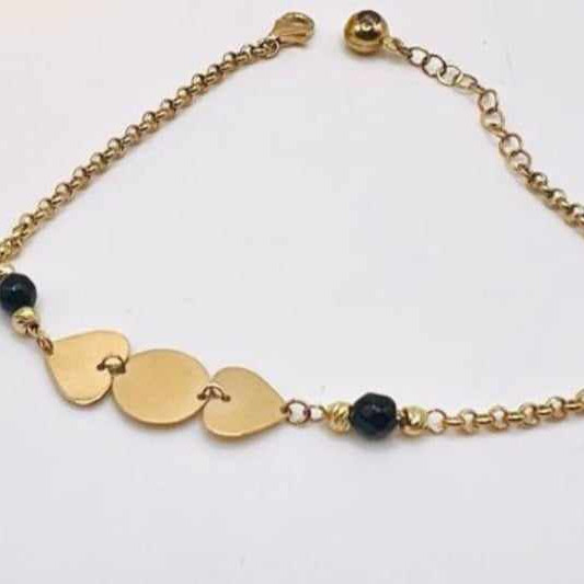 Kenzari Jewellery 14k Gold Heart with Black Bead Accents Bracelet for Women -2.86 Grams