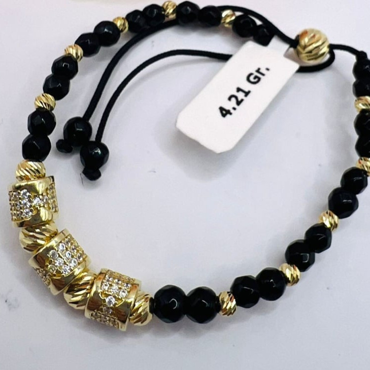 Kenzari Jewellery 14k Gold String Black Beads Bracelet for Men - 4.21 Grams Kenzari Jewellery 14k Gold String Black Beads Bracelet for Men - 4.21 Grams