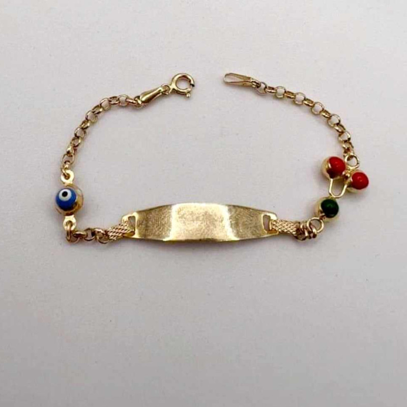 Kenzari Jewellery 14k Gold Nameplate Bracelet with Colorful Accents for Kids -2.92 Grams