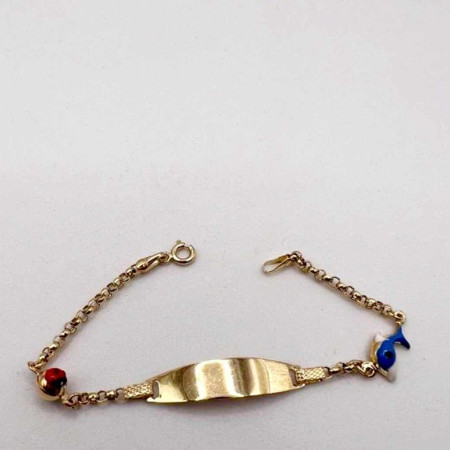 Kenzari Jewellery 14k Gold Nameplate Bracelet with Colorful Charm Accents for Kids - 2.42 Grams