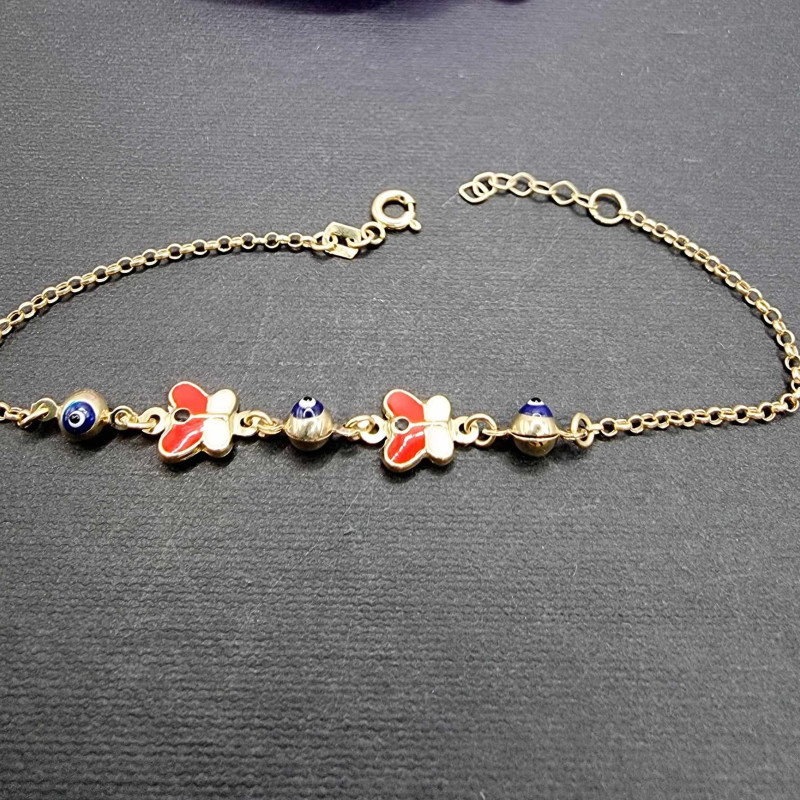 Kenzari Jewellery 14k Gold Charming Butterfly and Eye Bracelet for Kids- 2.42 Grams