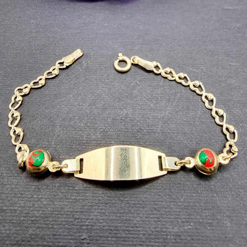 Kenzari Jewellery 14k Gold Green Eye Bracelet for Kids - 2.18 Grams