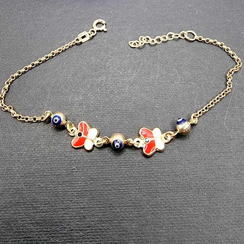 Kenzari Jewellery 14k Gold Butterfly and Eye Bracelet for Kids - 2.47 Grams