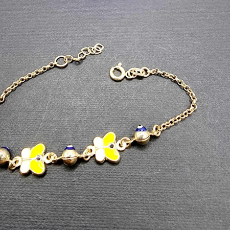 Kenzari Jewellery 14k Gold Yellow Butterfly and Eye Bracelet for Kids - 2.36 Grams
