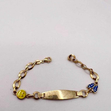 Kenzari Jewellery 14k Gold Nameplate with Butterfly Accent Bracelet for Kids - 3.60 Grams