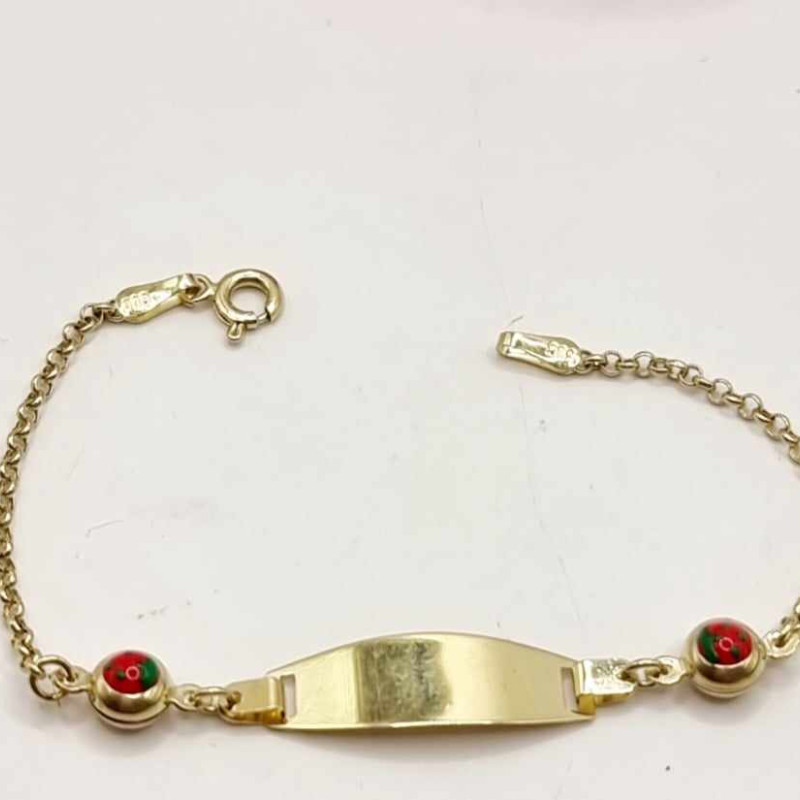 Kenzari Jewellery 14k Gold Nameplate with Red Accents Bracelet for Kids - 1.91 Grams