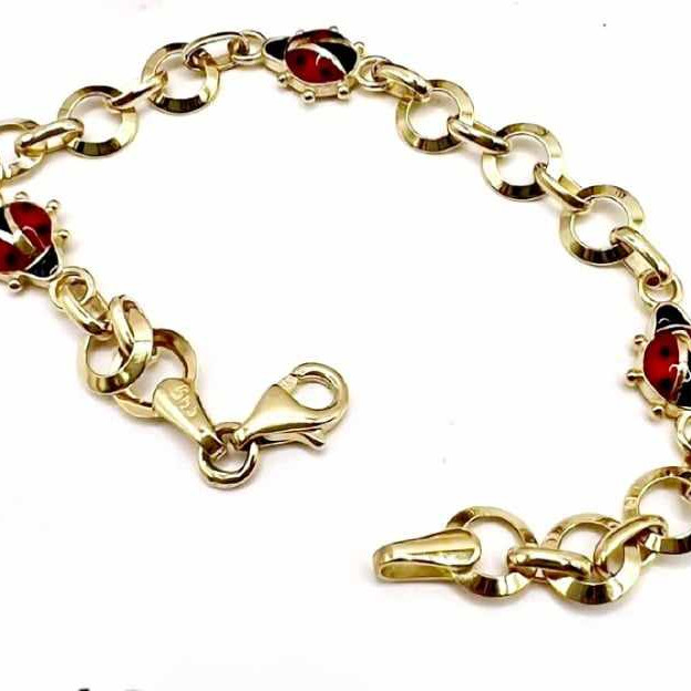 Kenzari Jewellery 14k Gold Chain with Ladybug Accents Bracelet for Kids - 3.61 Grams