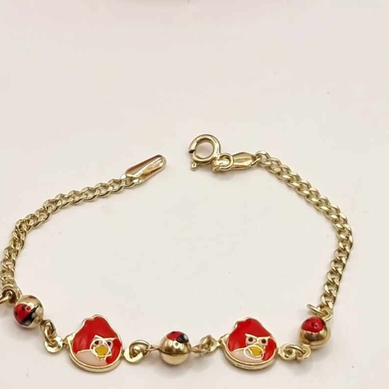 Kenzari Jewellery 14k Gold Chain with Angry bird Accents Bracelet for Kids - 2.40 Grams