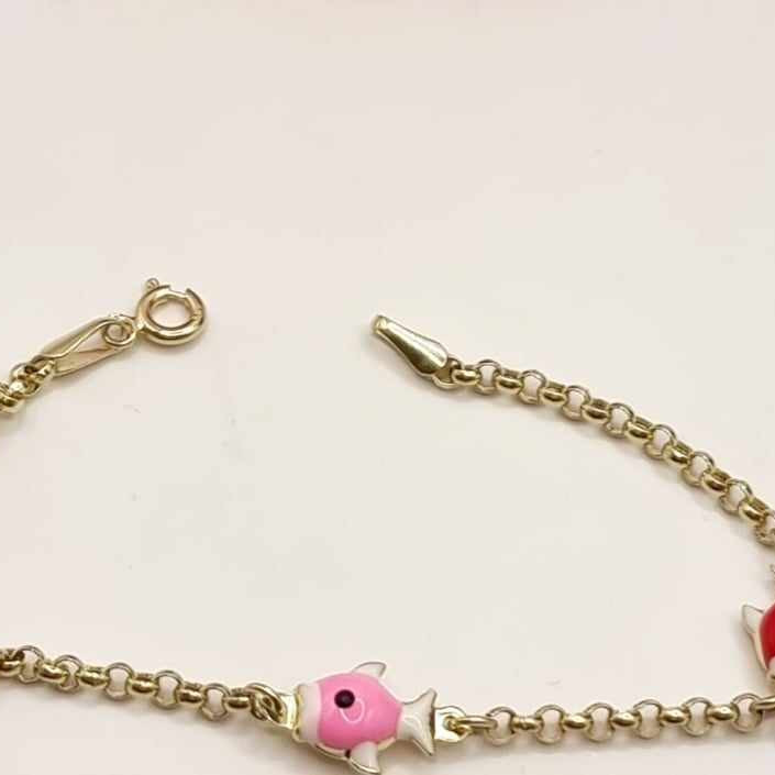 Kenzari Jewellery 14k Gold Chain with Fish Accents Bracelet for Kids - 3.25 Grams