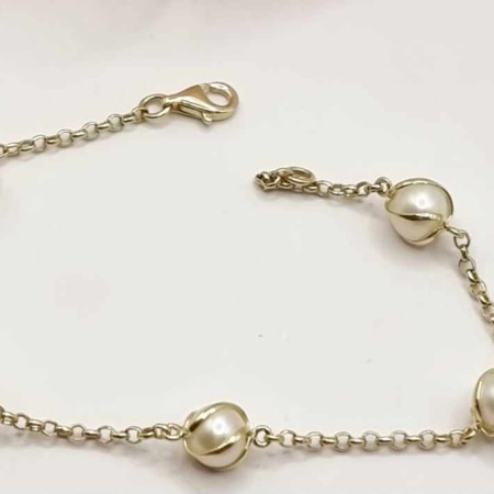 Kenzari Jewellery 14k Gold Chain with Pearl Bead Bracelet for Women -4.42 Grams