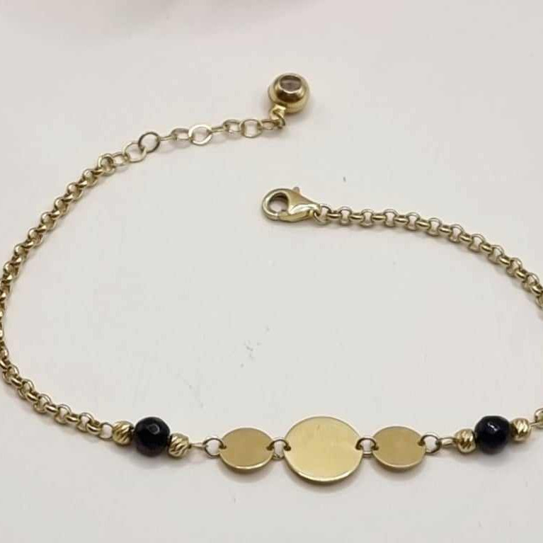 Kenzari Jewellery 14k Gold Round Accent with Black Bead Bracelet for Women -2.77 Grams