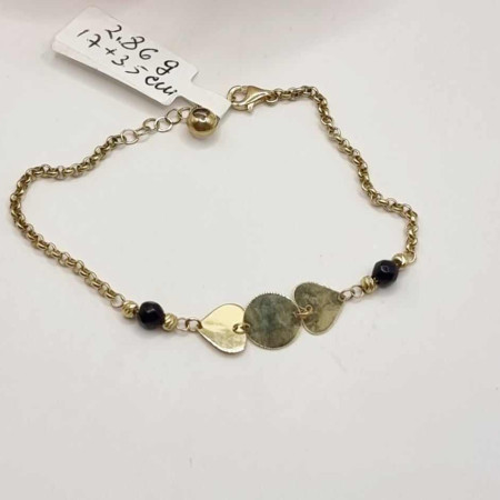 Kenzari Jewellery 14k Gold Chain Heart and Black Bead Bracelet for Women -2.86 Grams