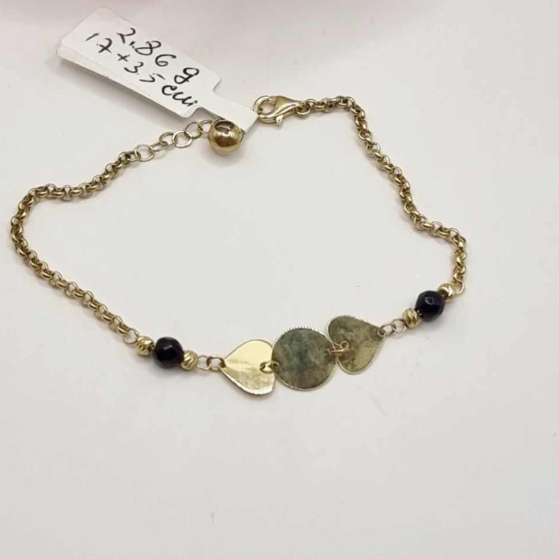 Kenzari Jewellery 14k Gold Chain Heart and Black Bead Bracelet for Women -2.86 Grams