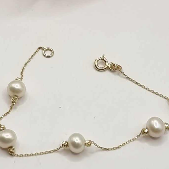 Kenzari Jewellery 14k Gold Chain with Pearl Bracelet for Women -2.61 Grams