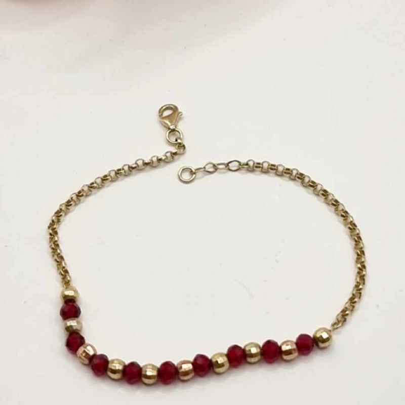 Kenzari Jewellery 14k Gold Chain Bracelet  with Red Beads for Women -2.95 Grams