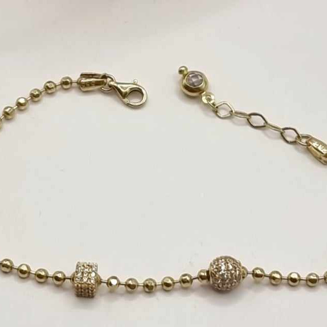 Kenzari Jewellery 14k Gold Bead Bracelet with Zirconia Accents for Women -6.95 Grams