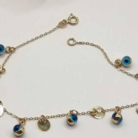 Kenzari Jewellery 14k Gold Evil Eye Disc Charms Bracelet for Women -3.10 Grams