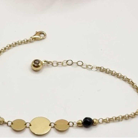 Kenzari Jewellery 14k Gold Round Charm with Black Bead Bracelet for Women -2.75 Grams