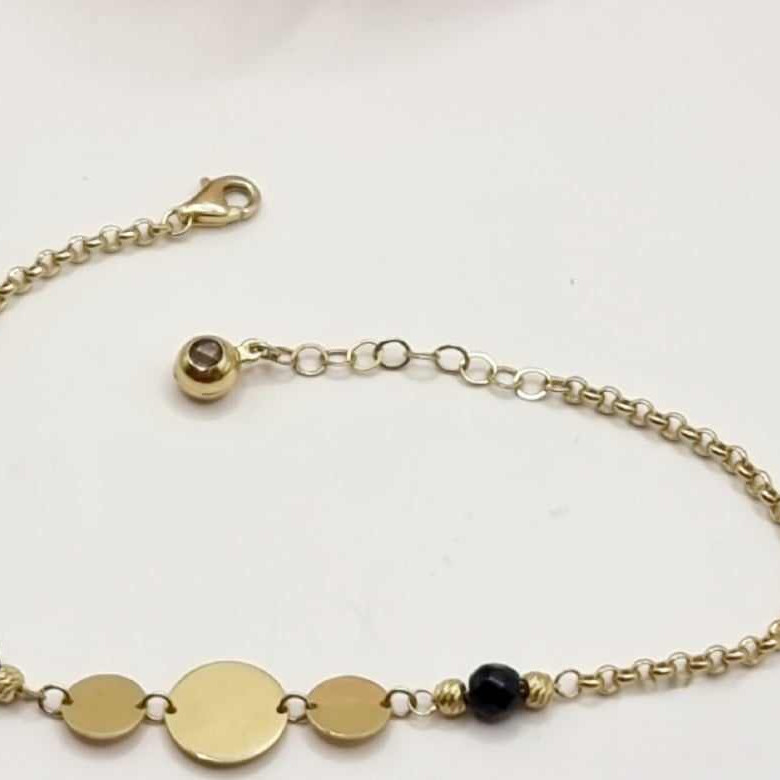 Kenzari Jewellery 14k Gold Round Charm with Black Bead Bracelet for Women -2.75 Grams Kenzari Jewellery 14k Gold Round Charm with Black Bead Bracelet for Women -2.75 Grams