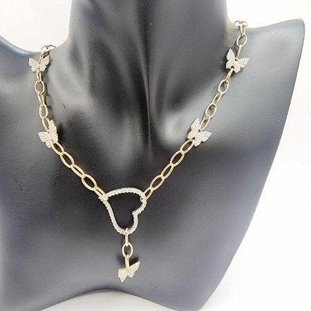 Kenzari Jewellery 14k Gold Butterfly and Heart Charm Necklace for Women - 12.08 Grams