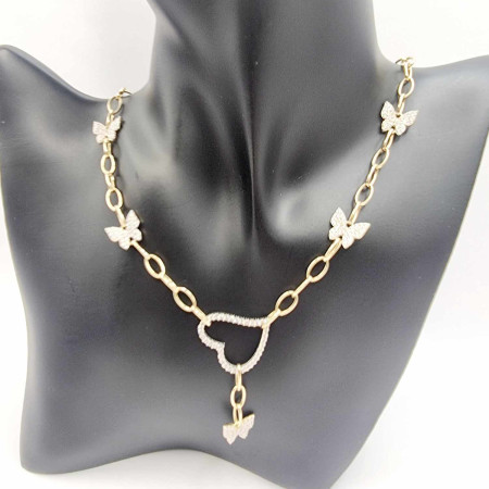 Kenzari Jewellery 14k Gold Heart and Butterfly Charms Necklace for Women - 12.09 Grams