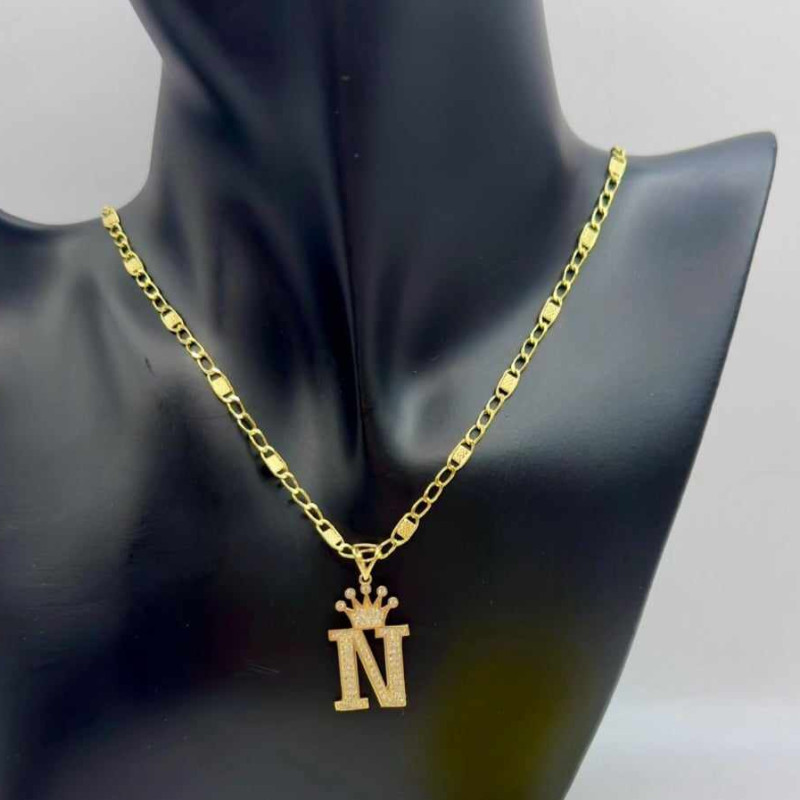 Kenzari Jewellery 14k Gold Necklace with "N" Pendant for Women - 5.85 Grams