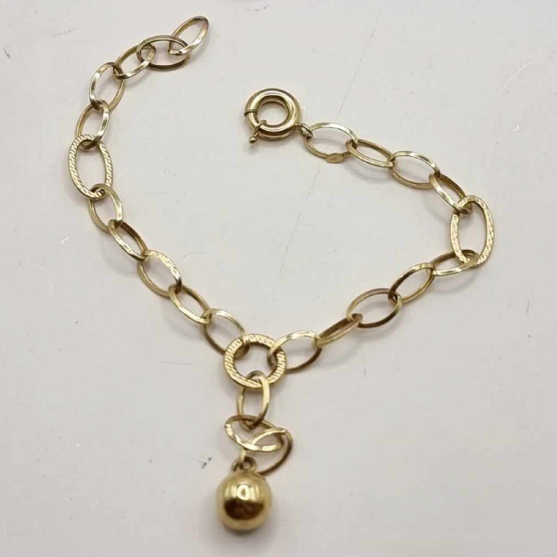 Kenzari Jewellery 14k Gold Chain Link with Bead Charm Bracelet for women -4.75 Grams
