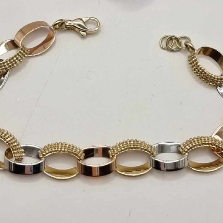 Kenzari Jewellery 14k Gold Two Tone Link Chain Bracelet for Women -10.34 Grams