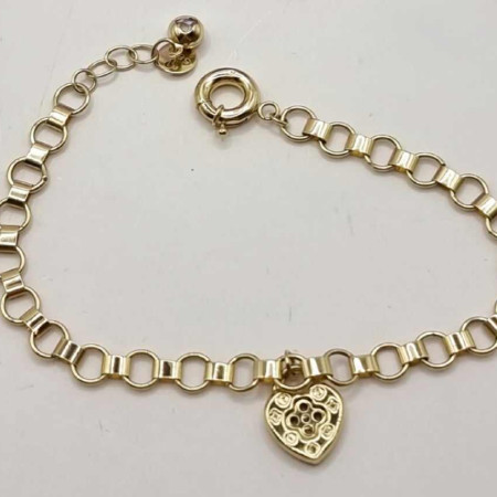 Kenzari Jewellery 14k Gold Link Chain with Heart Charm Bracelet for women -5.07 Grams
