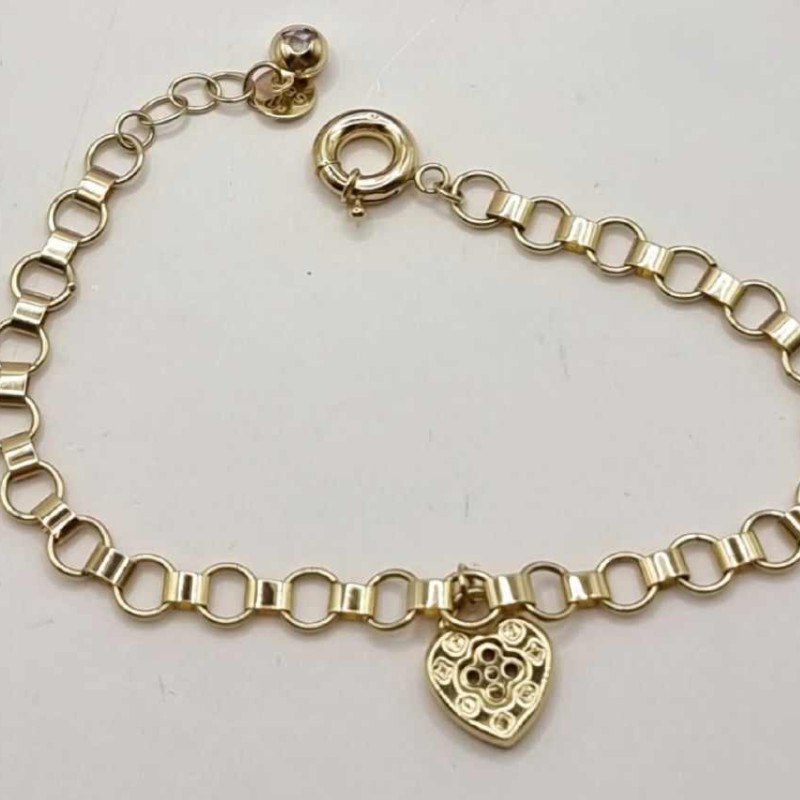 Kenzari Jewellery 14k Gold Link Chain with Heart Charm Bracelet for women -5.07 Grams