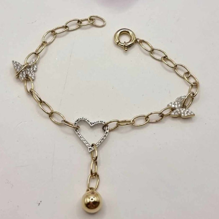 Kenzari Jewellery 14k Gold Butterfly Link Chain Bracelet for women -6.57 Grams