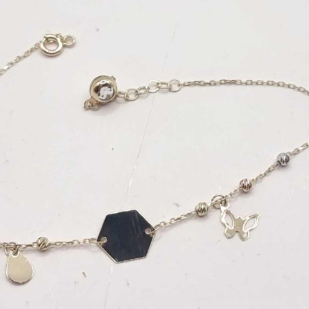 Kenzari Jewellery 14k Gold Charm Bracelet with Hexagon Pendant for Women -1.72 Grams