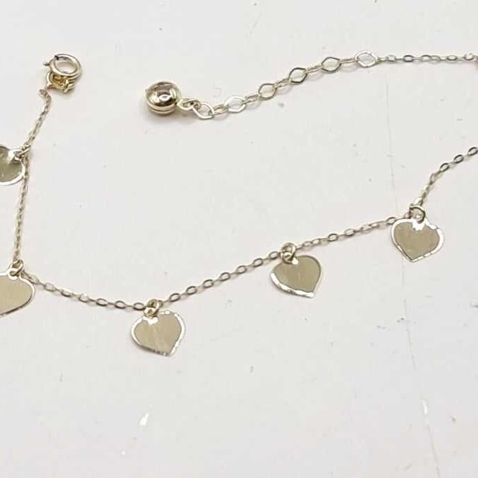 Kenzari Jewellery 14k Gold Chain Bracelet with Heart Charms for Women -1.80 Grams