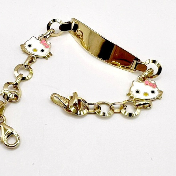 Kenzari Jewellery 14k Gold Nameplate with Cat Accents Bracelet for Kids - 3.75 Grams